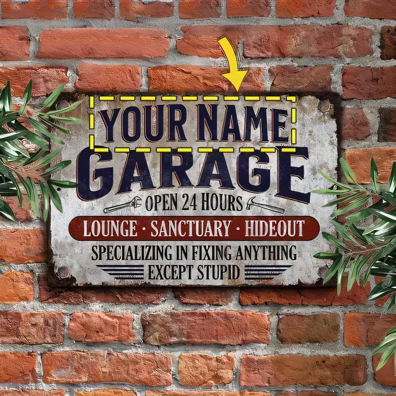 Workshop Tools Name - Targa in metallo vintage personalizzabile con